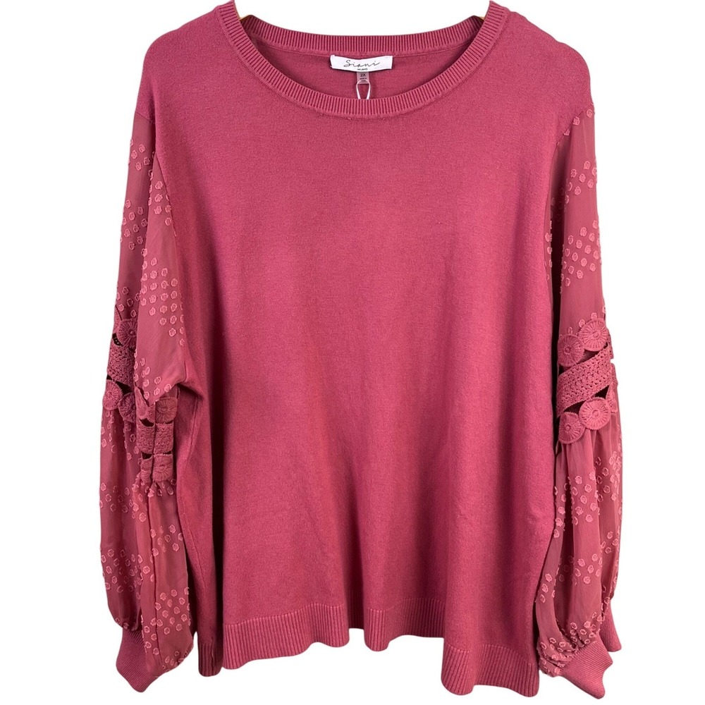 Sioni Milano Mauvette Coral Long‎ Sleeve Sweater Pull Over Lace Sleeve 2X